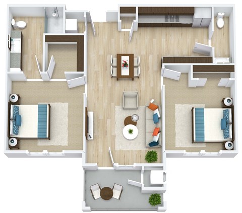 Floor plan for 2 beds, 1.5 baths, 979 sqft